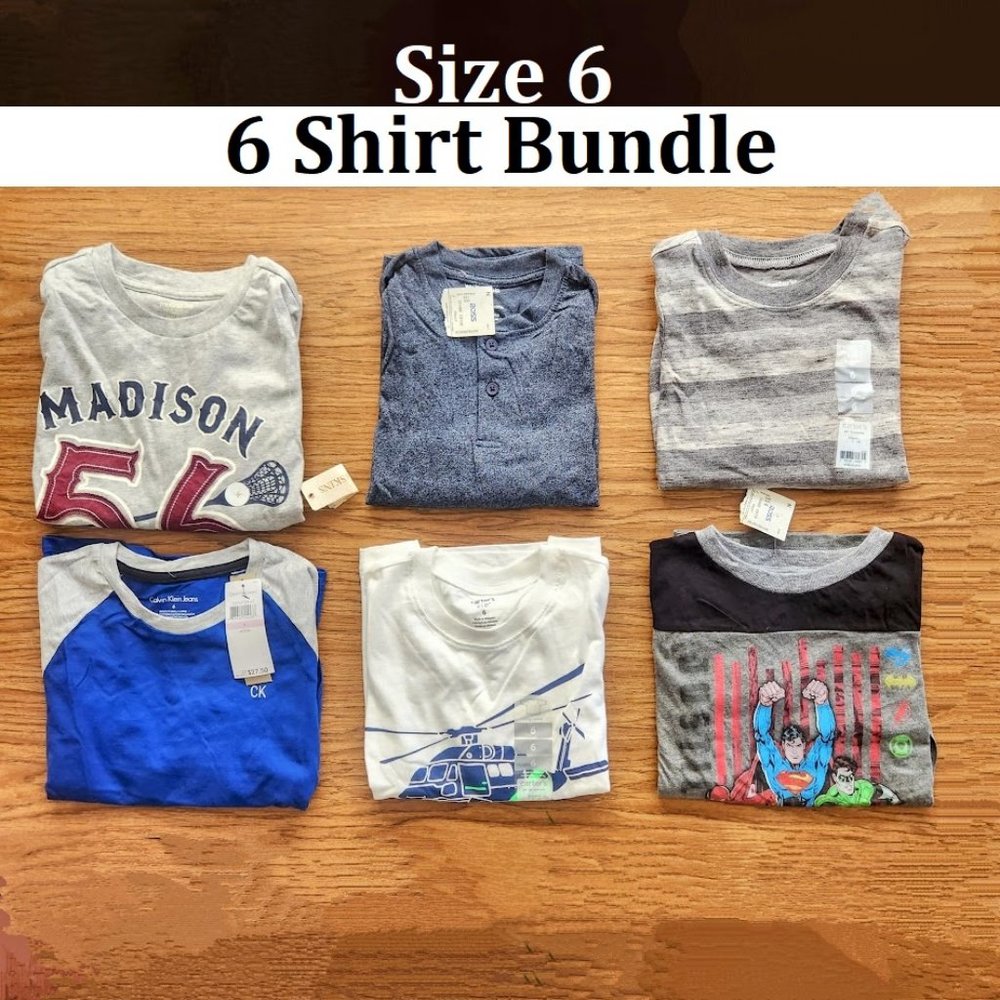 NEW Set of 6 Long Sleeve Shirts Tees Bundle Calvin Klein Size 6 NEW WITH tags